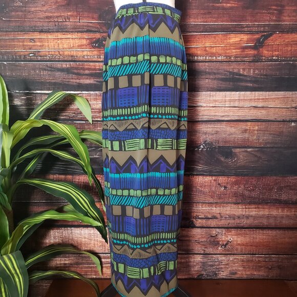 Joan Leslie Vintage Maxi Wrap Skirt 10 Petite Aztec Print Zip Back Boho - Picture 3 of 8